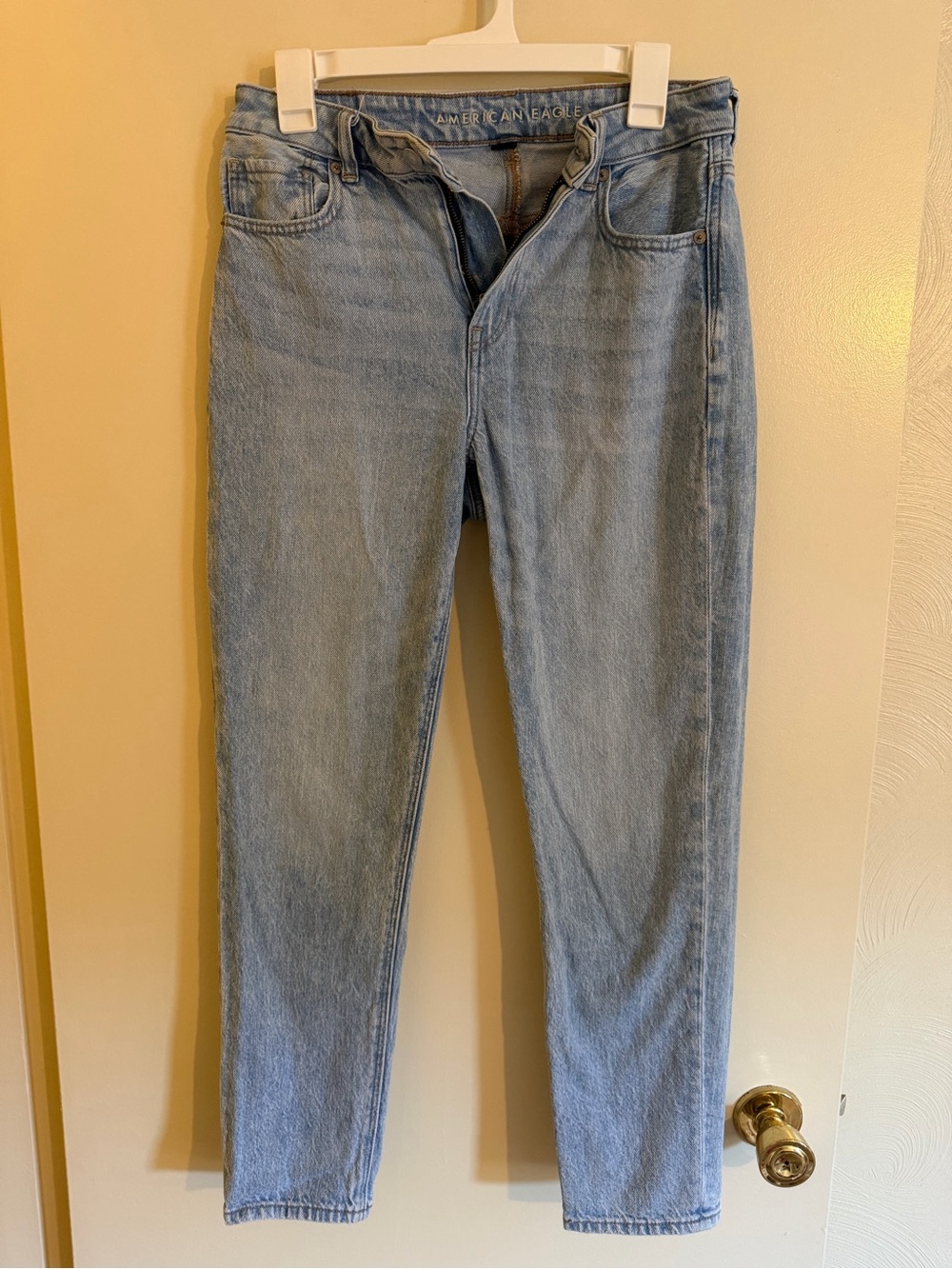 American Eagle Light Blue Denim Jeans with White Embroidered Logo